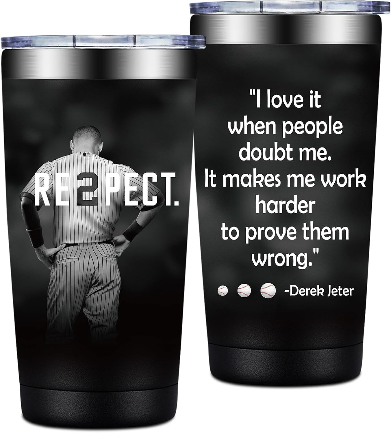 Birgilt Derek New York Jeter Baseball Tumbler Tea Travel Mug Cup Gifts Baseball Black