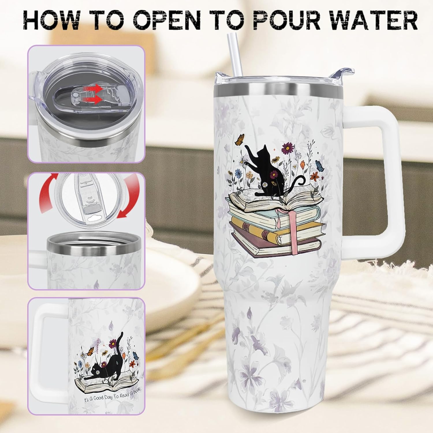 Skull Bookshelf Coffee Travel Mugs Christmas Insulated Cup Funny Gifts