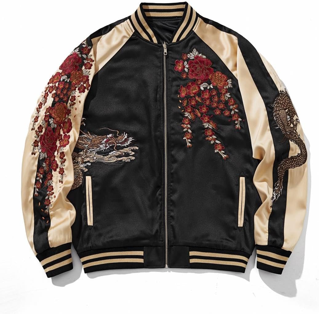 reversible Dragon Satin Bomber Jacket Japanese Vintage Windbreaker