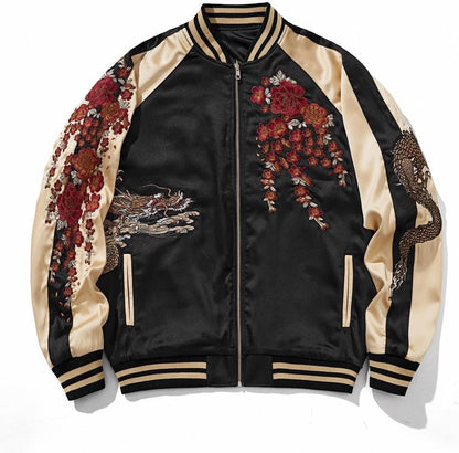 reversible Dragon Satin Bomber Jacket Japanese Vintage Windbreaker