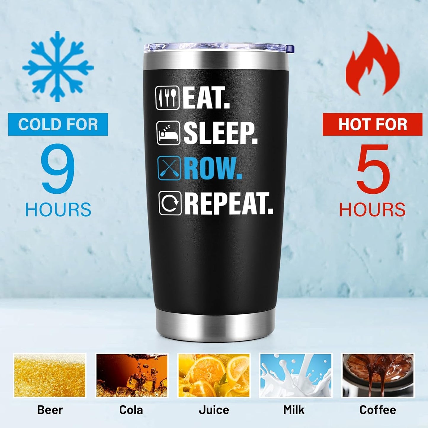 Eat Sleep Row Repeat Insulated Tumbler Funny Coffee Mug Cup Gifts