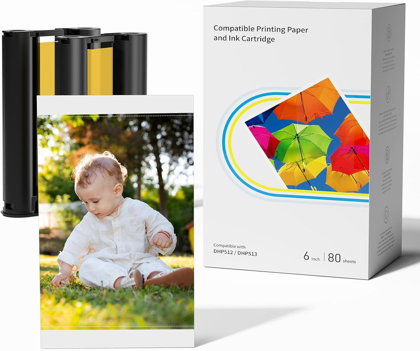 4 x 6" Photo Paper and Ink Cartridges For Liene Amber Photo Printer 80 Sheets Photo Paper & 2 Ink Cartridges