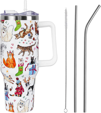 Christmas 40 oz Tumbler with Handle and Straw Lid,Cute Valentine's Day Spring Gift for Her Women Girlfriend Wife Red Heart Floral Vacuum Insulated Leak Proof Stainless Steel Coffee Cup Mug (Copy) (Copy) Holiday Tumblers 2 40 Ounces