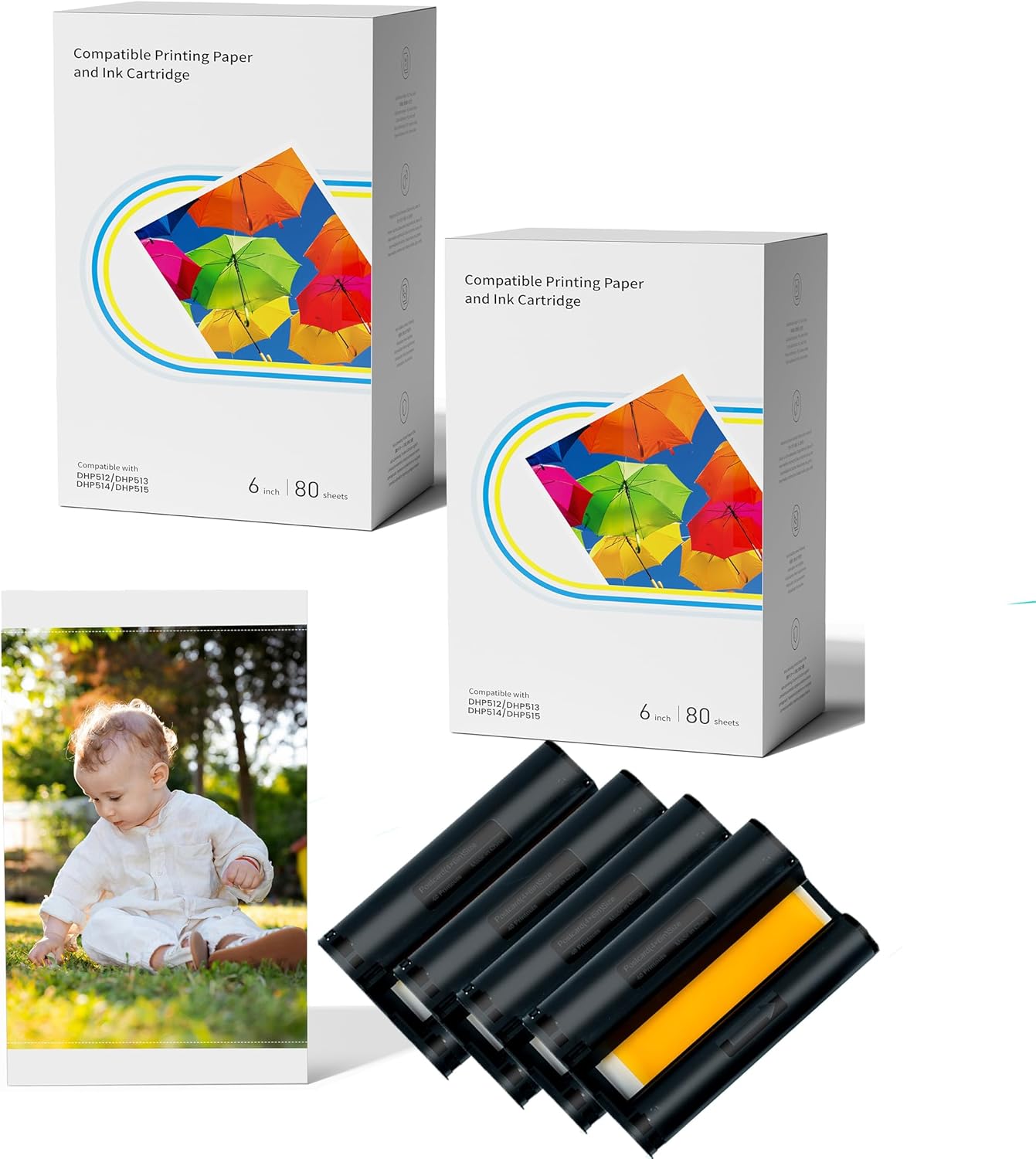 4 x 6" Photo Paper and Ink Cartridges For Liene Amber Photo Printer 160 Sheets Photo Paper & 4 Ink Cartridges