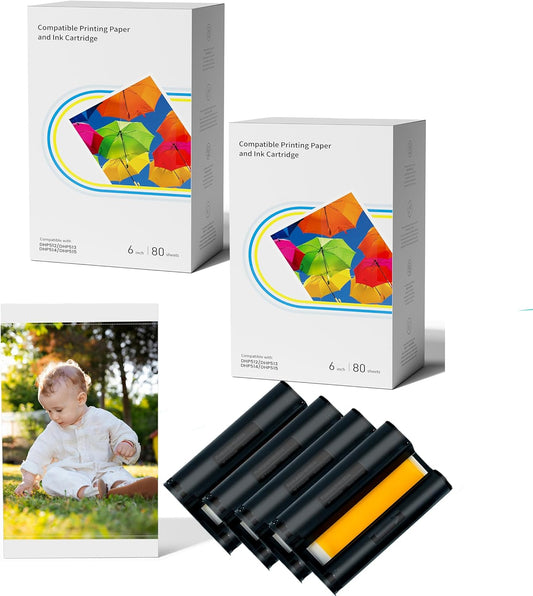 4 x 6" Photo Paper and Ink Cartridges For Liene Amber Photo Printer 160 Sheets Photo Paper & 4 Ink Cartridges