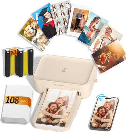 HPRT CP4100 4x6 Photo Printer with 108 Sheets & 2 Ribbons Beige Photo Printer+108 Sheets+2 Ribbons