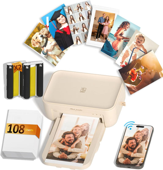 HPRT CP4100 4x6 Photo Printer with 108 Sheets & 2 Ribbons Beige Photo Printer+108 Sheets+2 Ribbons