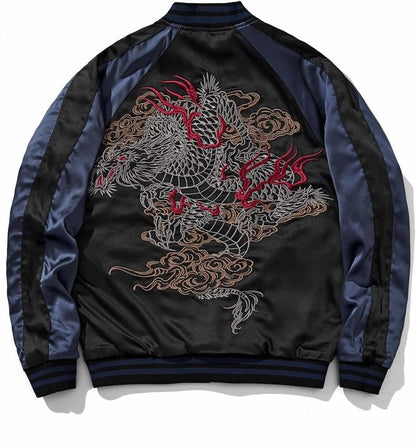 reversible Dragon Satin Bomber Jacket Japanese Vintage Windbreaker