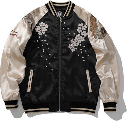 Phoenix Embroidery Men's Bomber Jacket Streetwear Windbreaker Coat