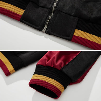 Satin Embroidery Bomber Jacket Coat Japanese Style Zip Up Windbreaker