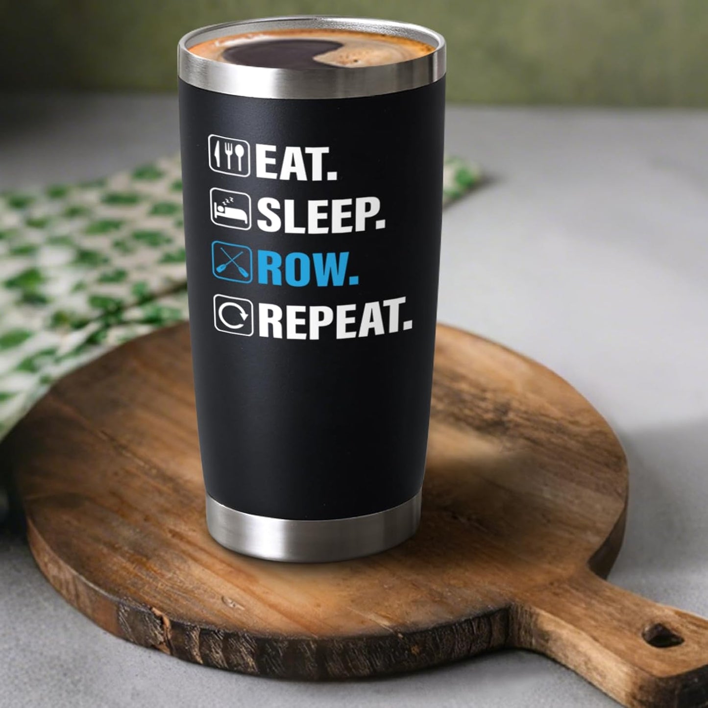 Eat Sleep Row Repeat Insulated Tumbler Funny Coffee Mug Cup Gifts