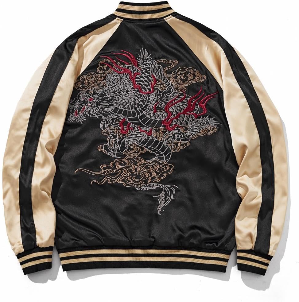 reversible Dragon Satin Bomber Jacket Japanese Vintage Windbreaker