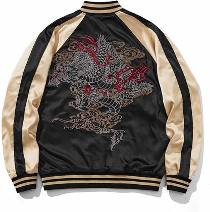 reversible Dragon Satin Bomber Jacket Japanese Vintage Windbreaker