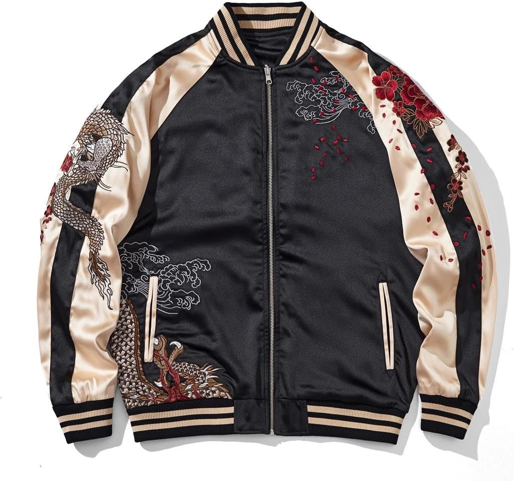 Dragon Bomber Jacket Reversible Zip Up Hoodies Japanese Streetwear