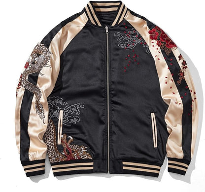 Dragon Bomber Jacket Reversible Zip Up Hoodies Japanese Streetwear