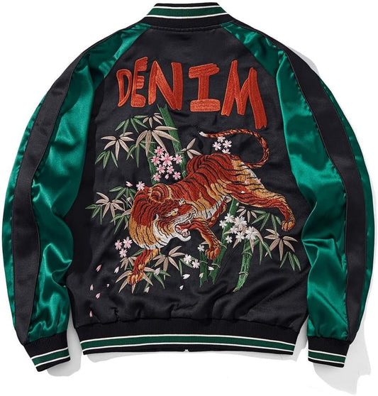 Tiger Embroidery Men's Bomber Jacket Japanese Hip Hop Streetwear
