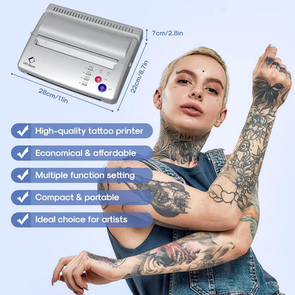 LifeBasis Tattoo Stencil Transfer Machine Professional Thermal Stencil Printer for Men and Women with 20pcs Tattoo Stencil Transfer Paper Silver