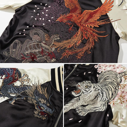 Men's Phoenix Embroidered Bomber Jacket Japanese Spring Windbreaker