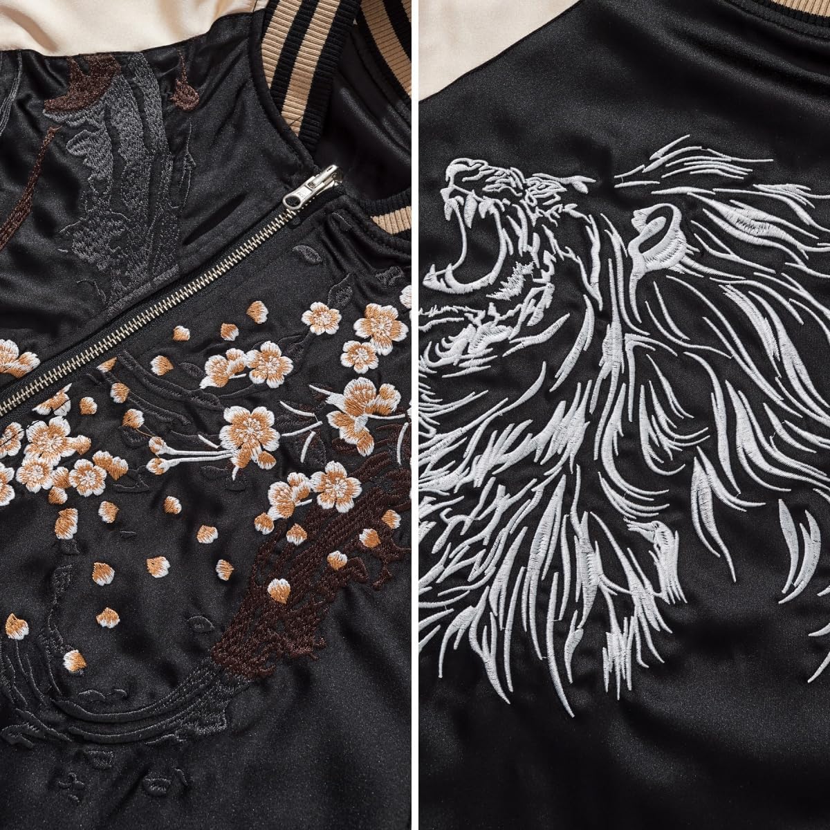 Lion Embroidery Men Bomber Jacket Reversible Streetwear Zip Up Hoodie