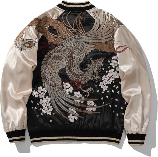 Phoenix Embroidery Men's Bomber Jacket Streetwear Windbreaker Coat