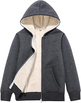 Blank Kids Boys Girls Fleece Jacket Warm Fall Winter Hooded Coats Dark Grey