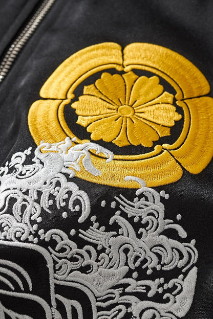 Koi Carp Embroidery Men Bomber Jacket Streetwear Windbreaker Hoodie