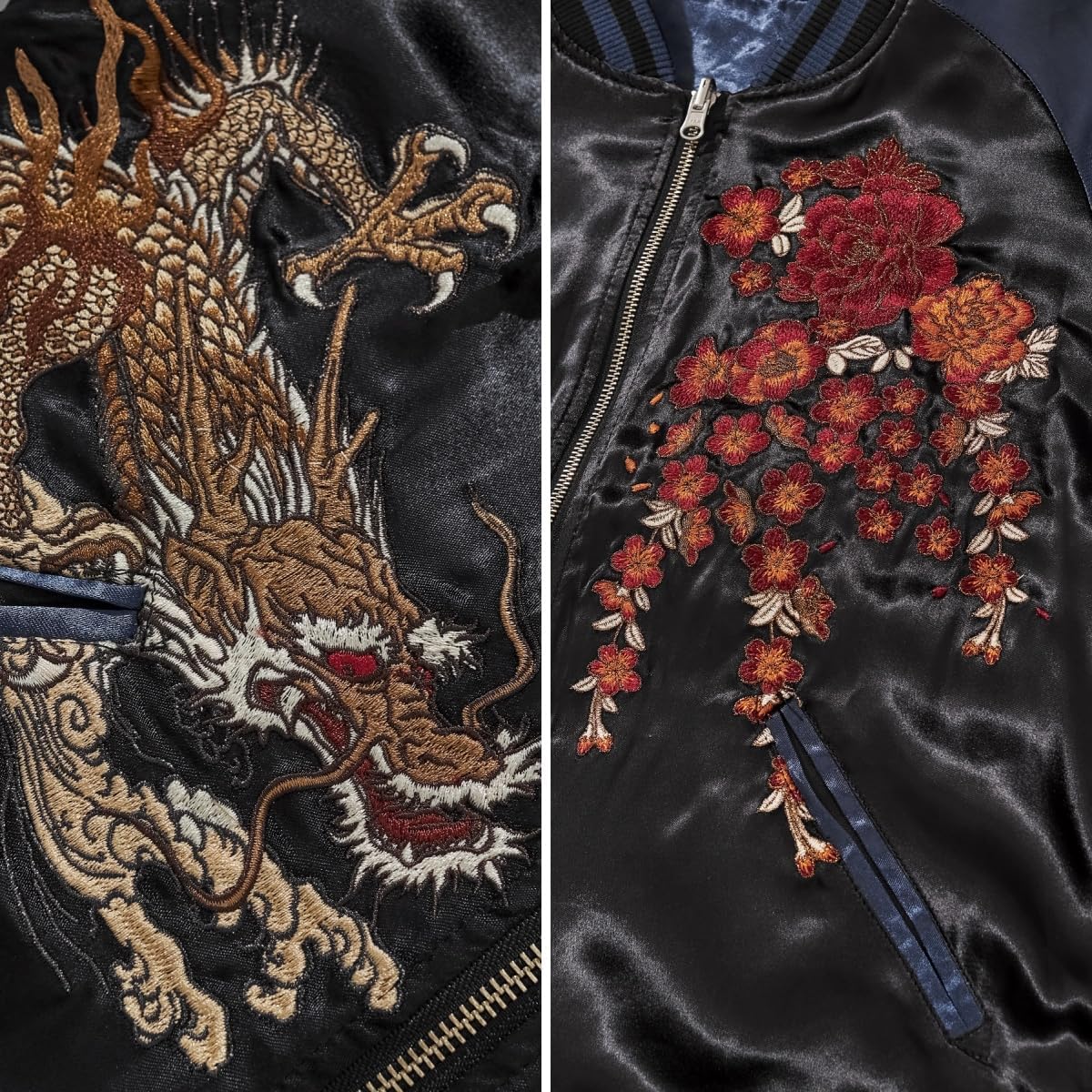 Dragon Floral Embroidery Bomber Jacket Hip Hop Casual Coat Sweetshirt