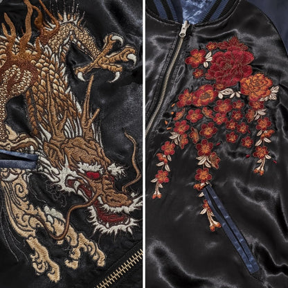 Dragon Floral Embroidery Bomber Jacket Hip Hop Casual Coat Sweetshirt