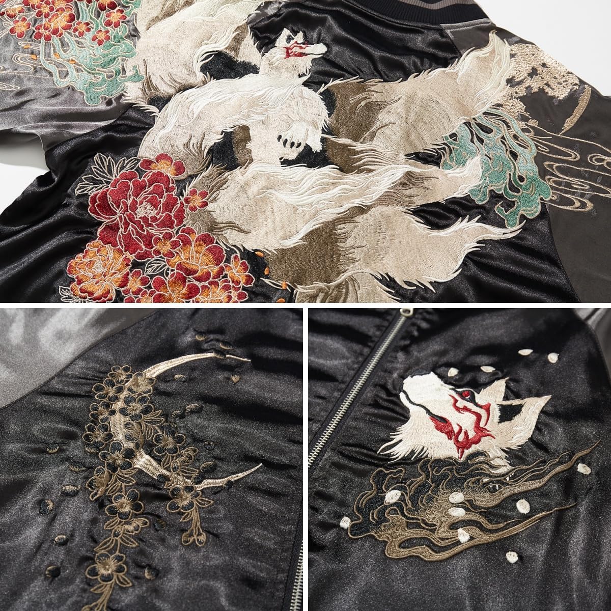 Nine-tailed Fox Embroidery Men Bomber Jacket Hip Hop Windbreaker