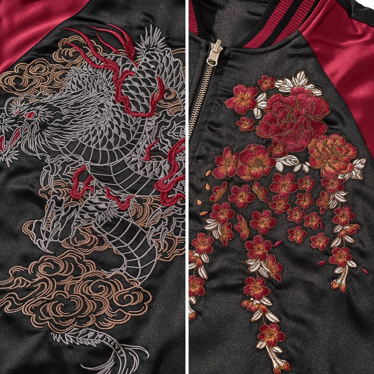 reversible Dragon Satin Bomber Jacket Japanese Vintage Windbreaker