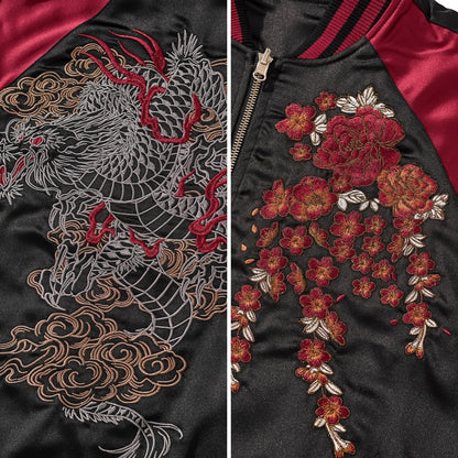 reversible Dragon Satin Bomber Jacket Japanese Vintage Windbreaker