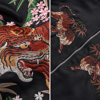 Tiger Embroidery Men's Bomber Jacket Japanese Hip Hop Streetwear