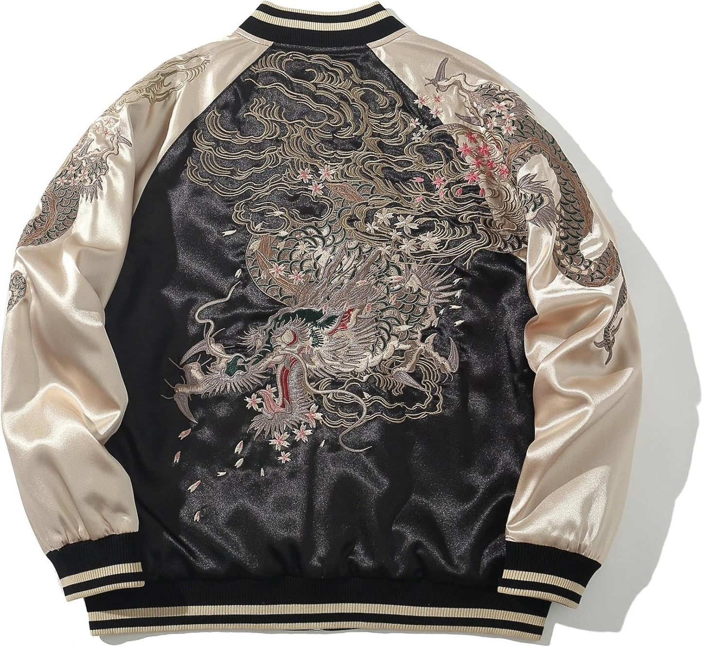 Dragon Embroidered Men's Bomber Jacket Satin Loose Streetwear