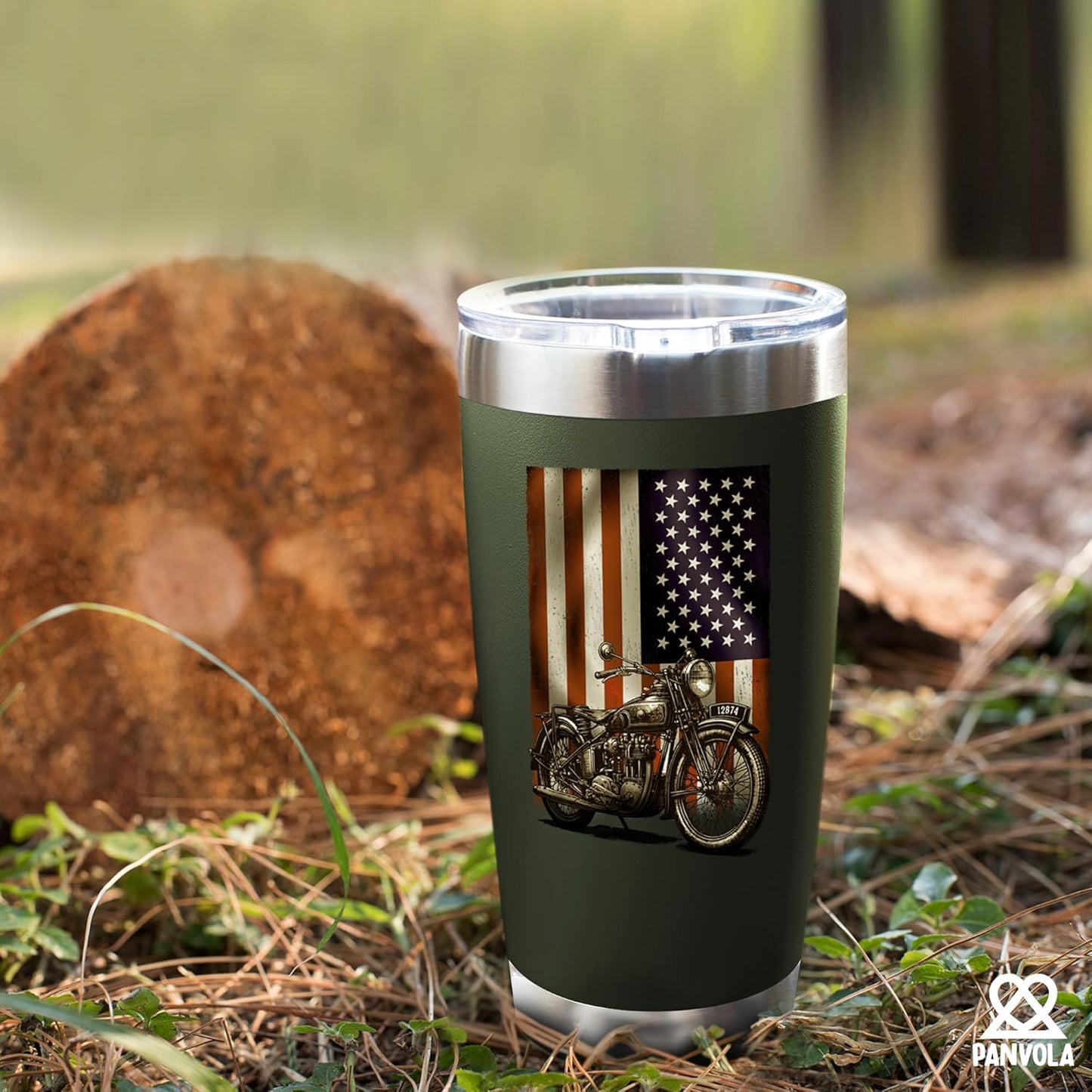 Motorcycle American Flag Vacuum Insulated Tumbler Travel Mug Gifts