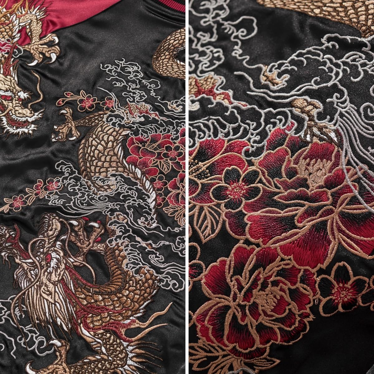 reversible Dragon Satin Bomber Jacket Japanese Vintage Windbreaker
