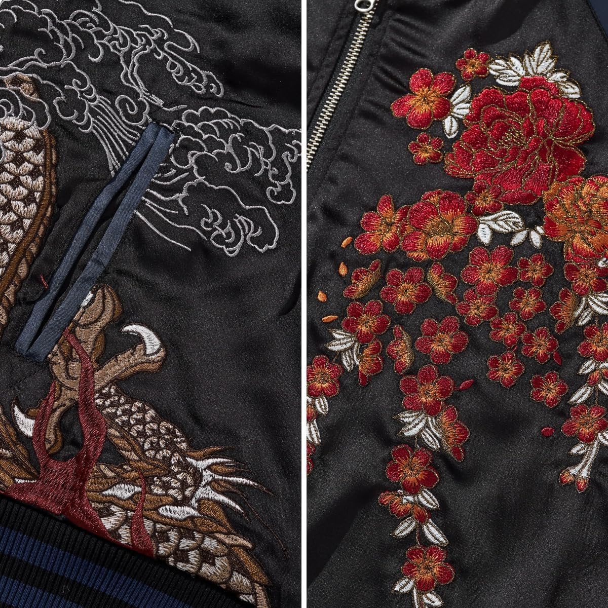 Dragon Bomber Jacket Reversible Zip Up Hoodies Japanese Streetwear