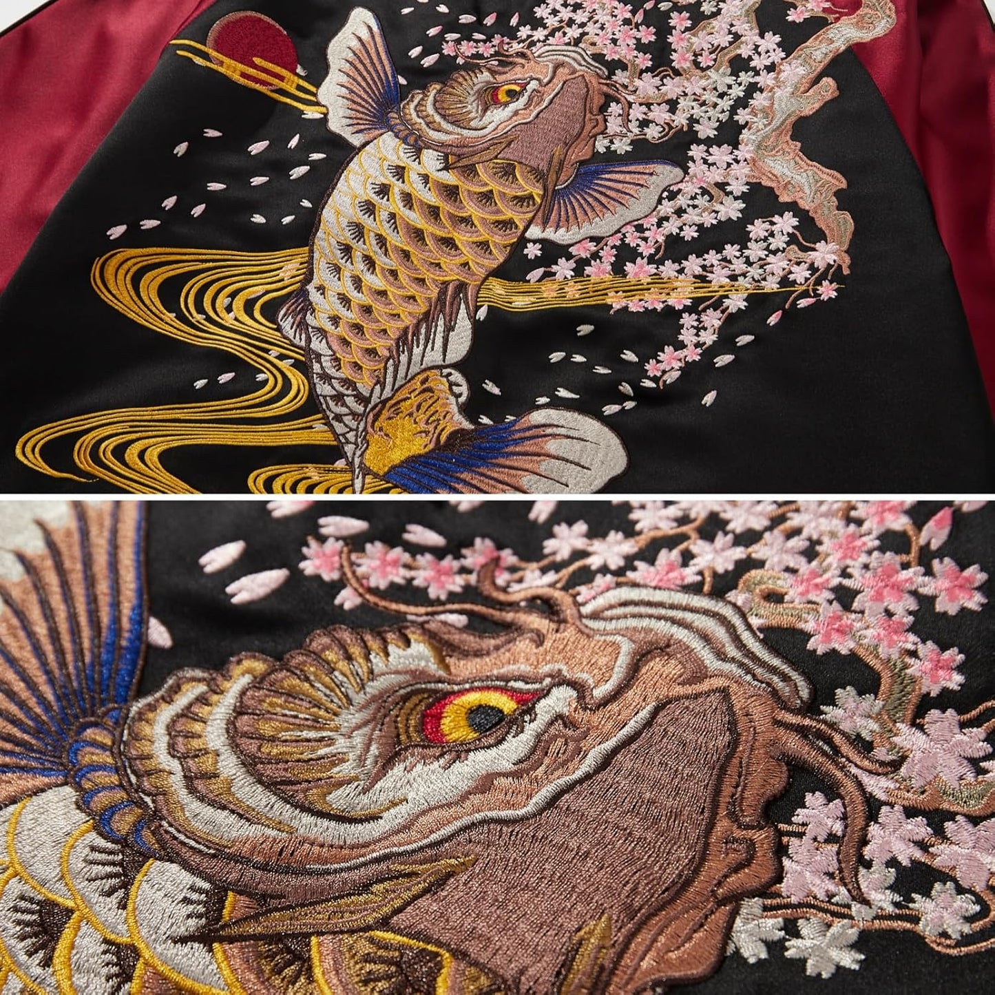 Satin Embroidery Bomber Jacket Coat Japanese Style Zip Up Windbreaker