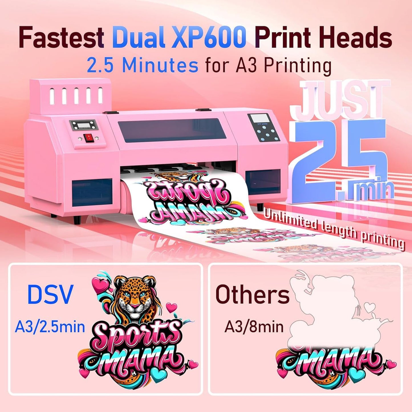 Dual XP600 Print heads A3 Pink DTF Printer Kit T Shirt Printing Machine