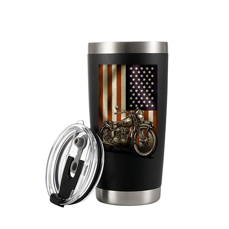 Motorcycle American Flag Vacuum Insulated Tumbler Travel Mug Gifts