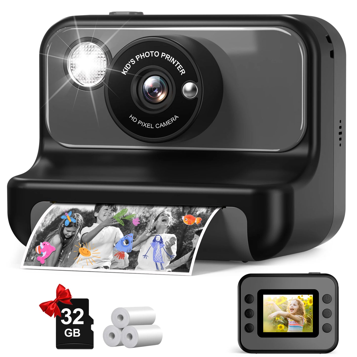 2.4 Inch Instant Print Camera For Kids Mini Camera Toy Gifts black