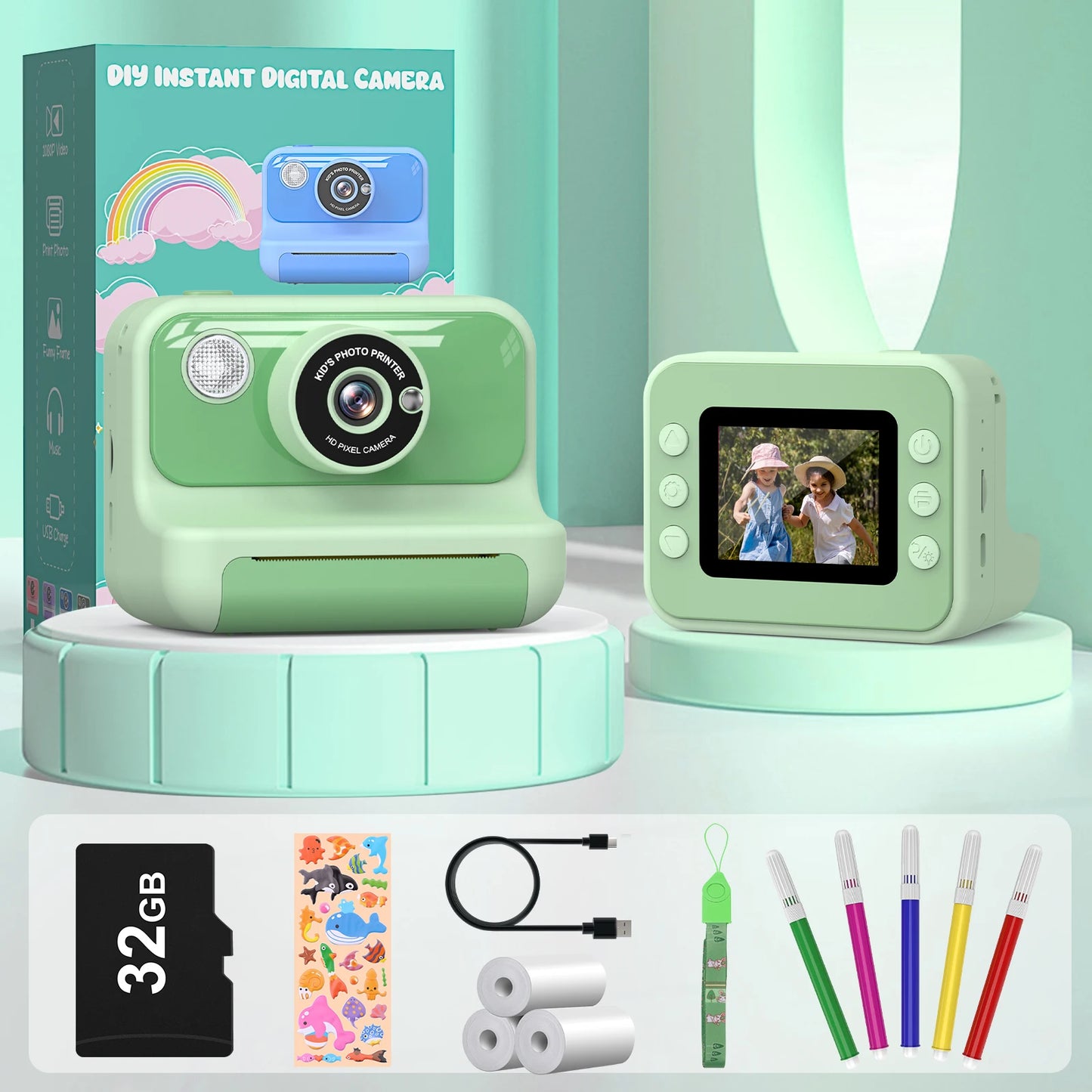 2.4 Inch Instant Print Camera For Kids Mini Camera Toy Gifts green
