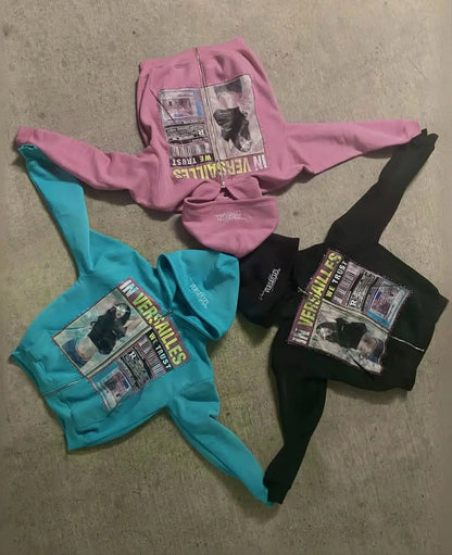 Men Women Y2k Zip Up Hoodie K-Pop Street Sportswear Jackets