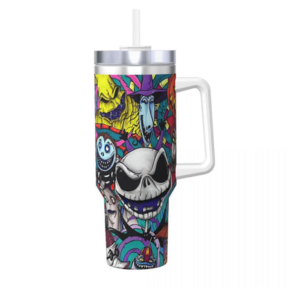 Nightmare Before Christmas Stainless Steel Tumbler Cartoon Driving Mugs Cup 40oz Thermal Cups Cold and Hot Milk Tea Water Bottle 1000-1500ml 5