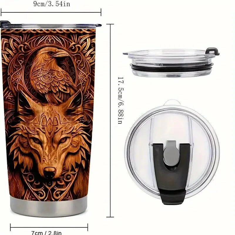 Viking Wolf 20oz Stainless Steel Tumbler Coffee Tea Portable Mug
