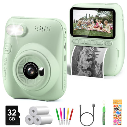 3.0" Instant Print Camera For Kids Printer 1080p Camera Toy Gift Green