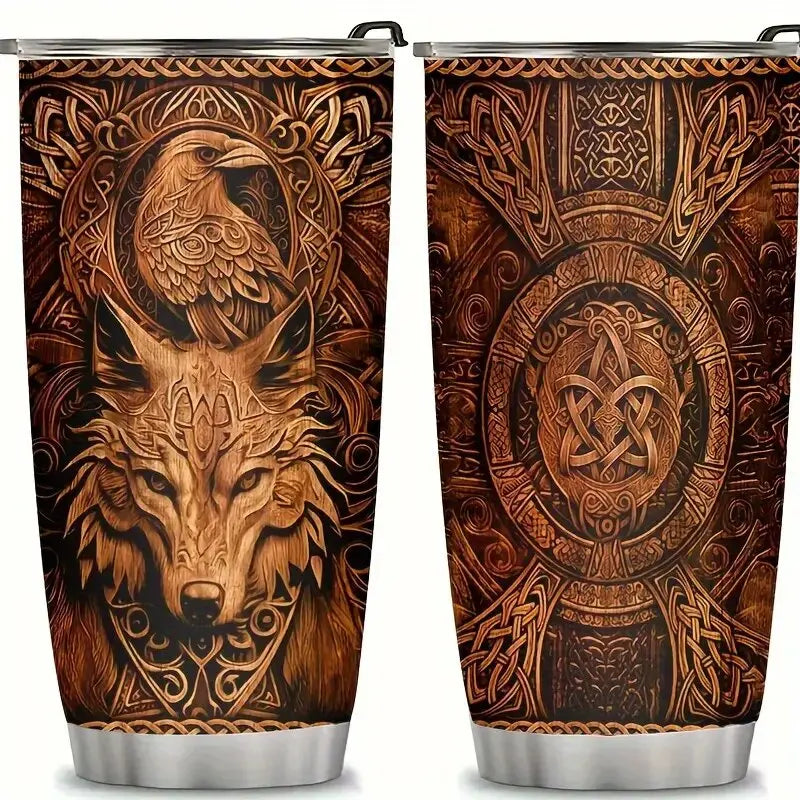 Viking Wolf 20oz Stainless Steel Tumbler Coffee Tea Portable Mug