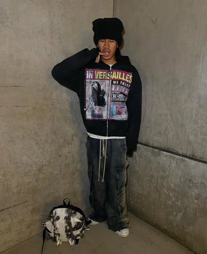 Men Women Y2k Zip Up Hoodie K-Pop Street Sportswear Jackets