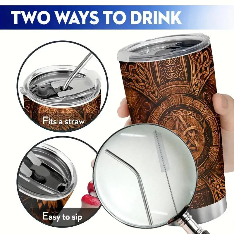 Viking Wolf 20oz Stainless Steel Tumbler Coffee Tea Portable Mug