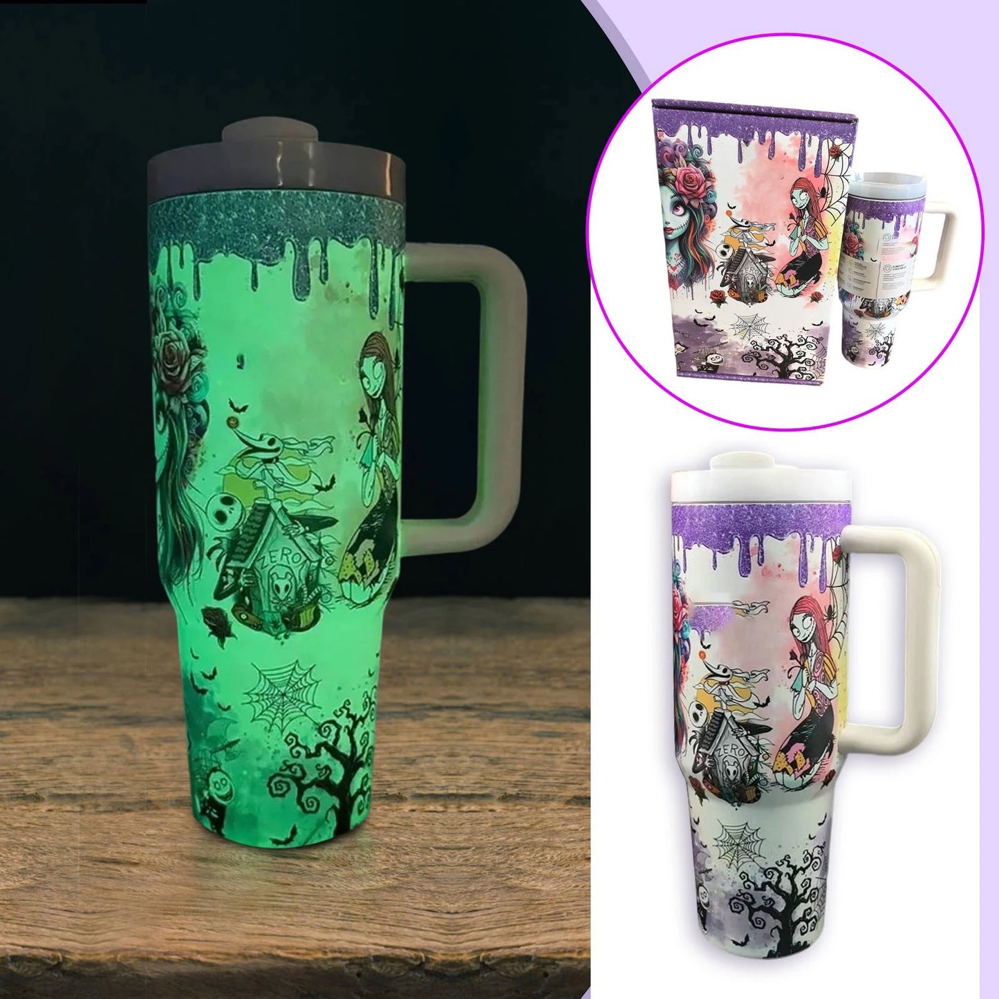 Nightmare Before Christmas Glow In The Dark Tumbler Camping Mug Gift