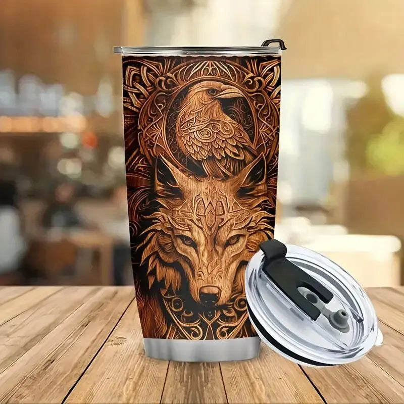 Viking Wolf 20oz Stainless Steel Tumbler Coffee Tea Portable Mug